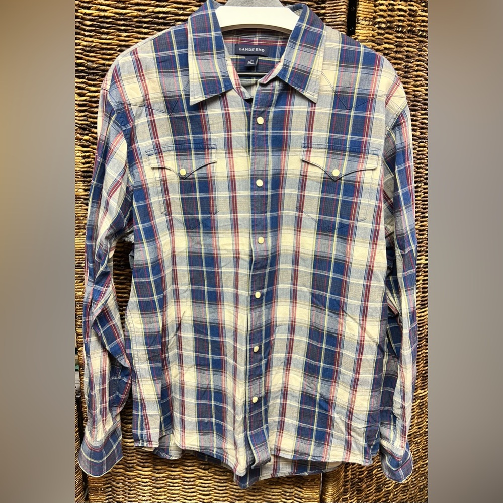 Lands End- Men's Plaid Shirt - Pearlized Buttons, Size: XLarge